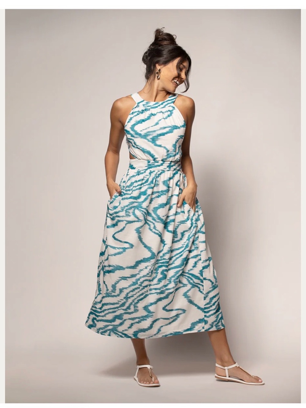 Tori Richard-Bambi Dress - Teal and Cream